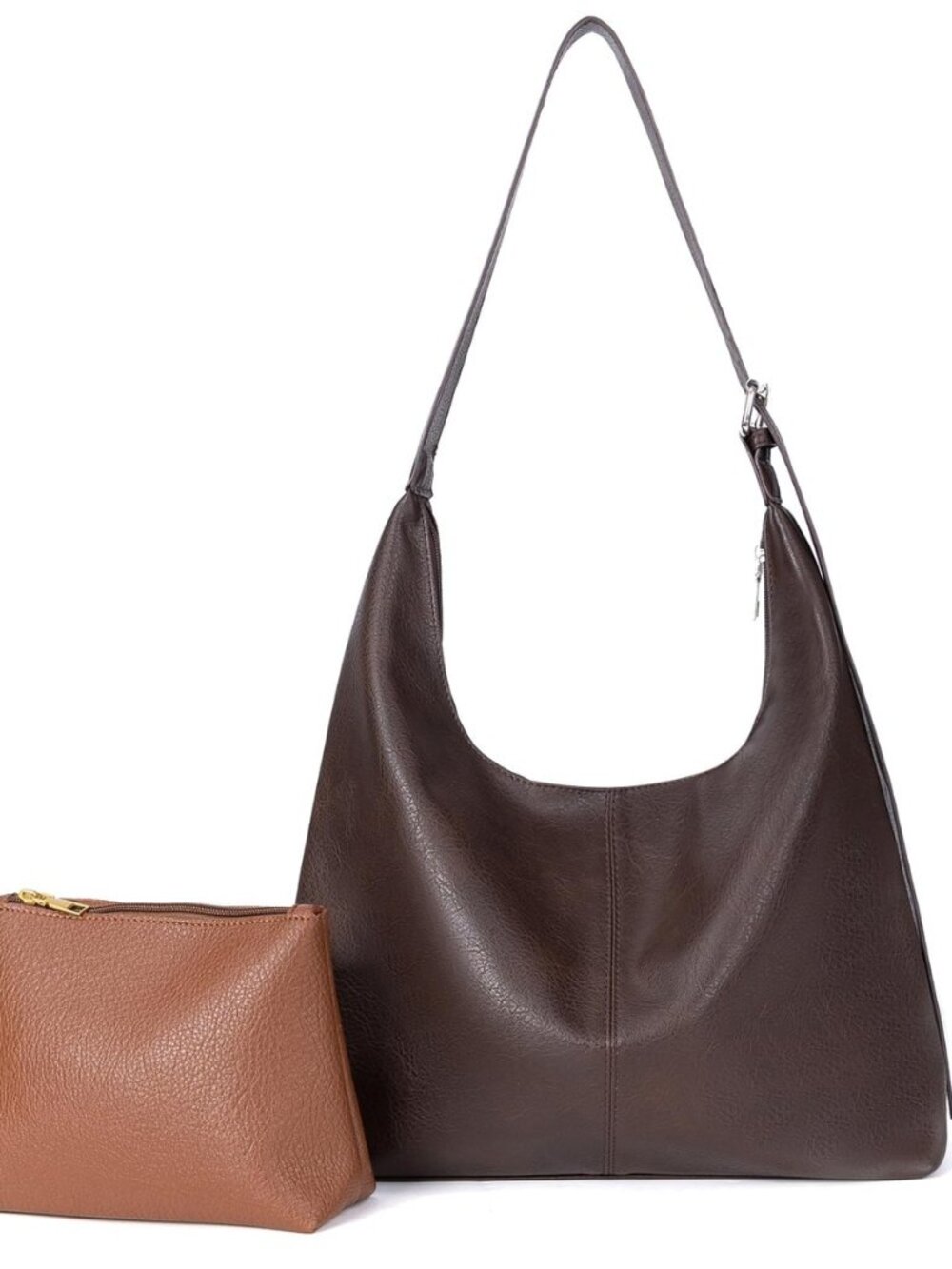 2pcs Hobo Tote Bag Women – Soft Vegan Leather Slouchy Work Handbag with Zipper